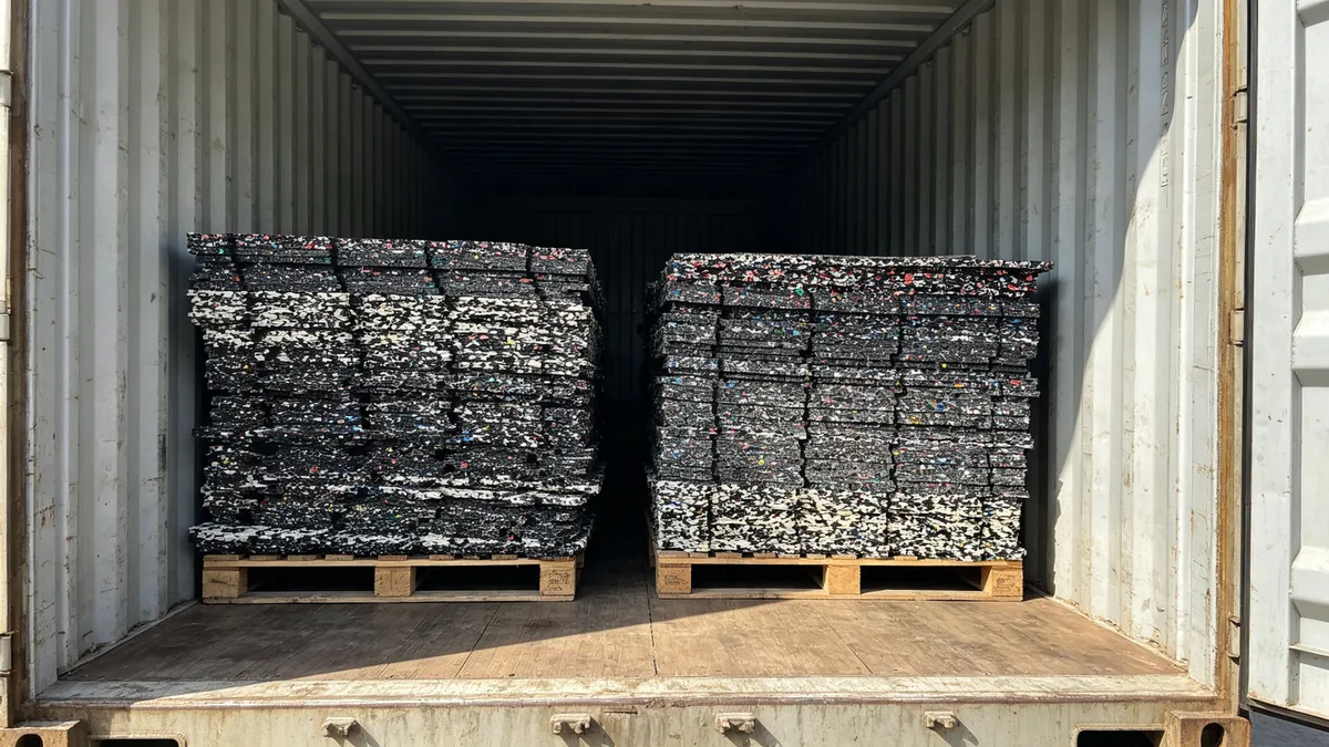 Recycled XPE material loaded in container for export